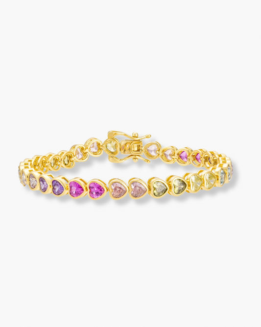 Pastel Heart Tennis Bracelet 6.5in