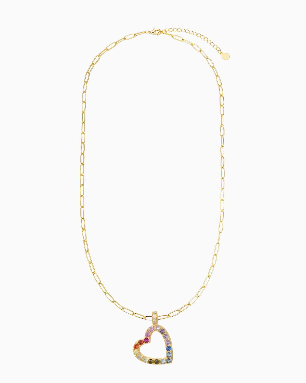 Long Rainbow Open Heart Necklace