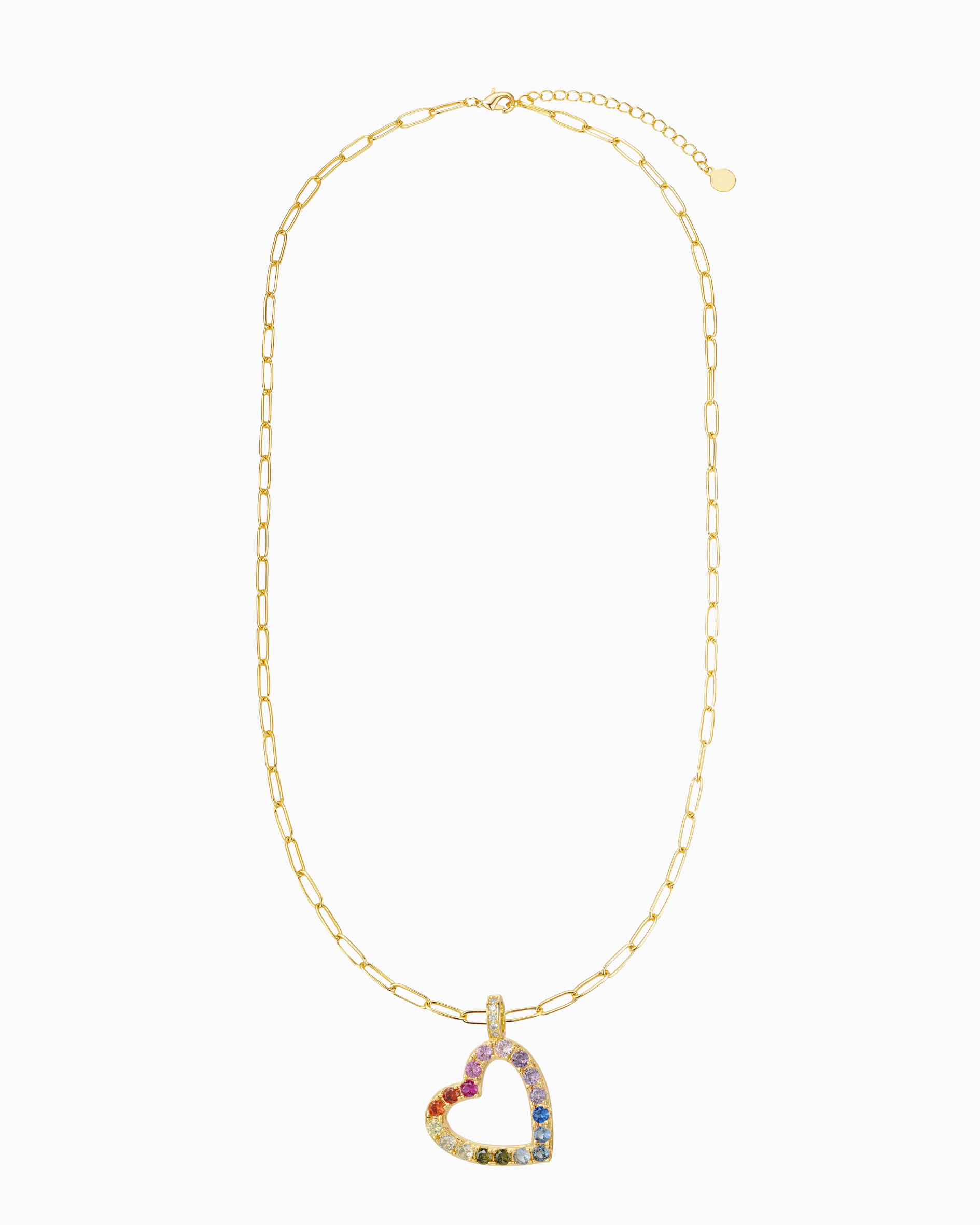 Long Rainbow Open Heart Necklace